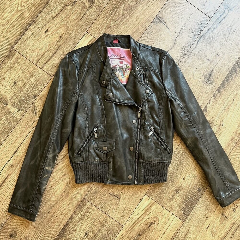 Faux Leather Moto Jacket | Size M